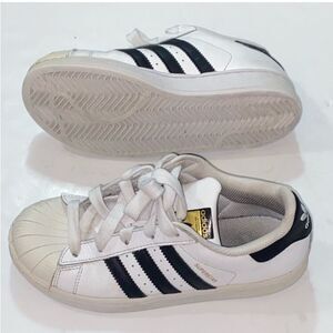 🥰Adidas Superstar La Marque Bandes EVM 004001 Unisex Kids White & Black Sneakers